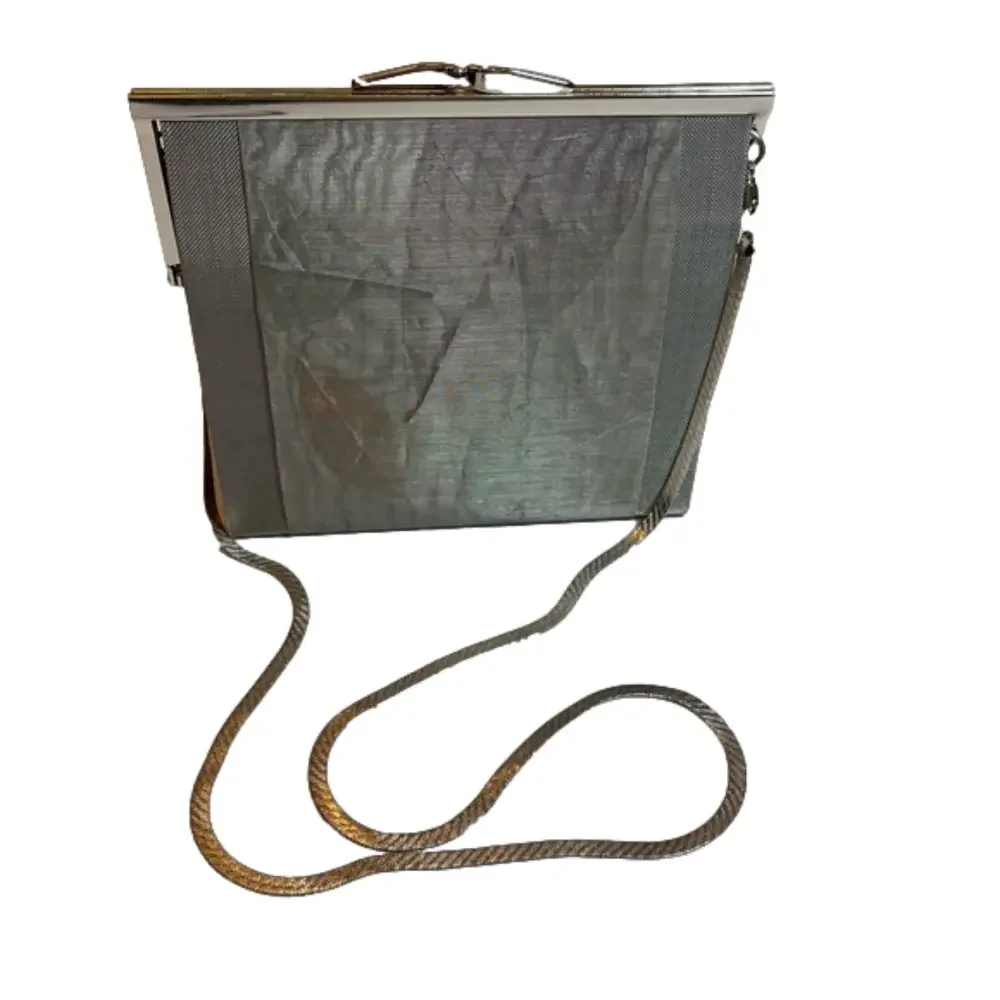 BO’s Art Studio Stainless Steel Mesh Evening Bag Painted Leaf Embellishment
